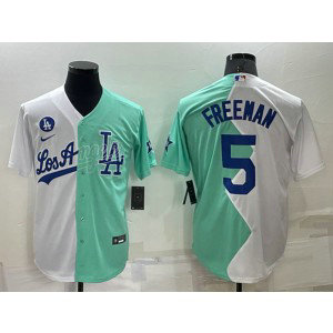 MLB Dodgers 5 Freddie Freeman White Green Cool Base Split Men Jersey
