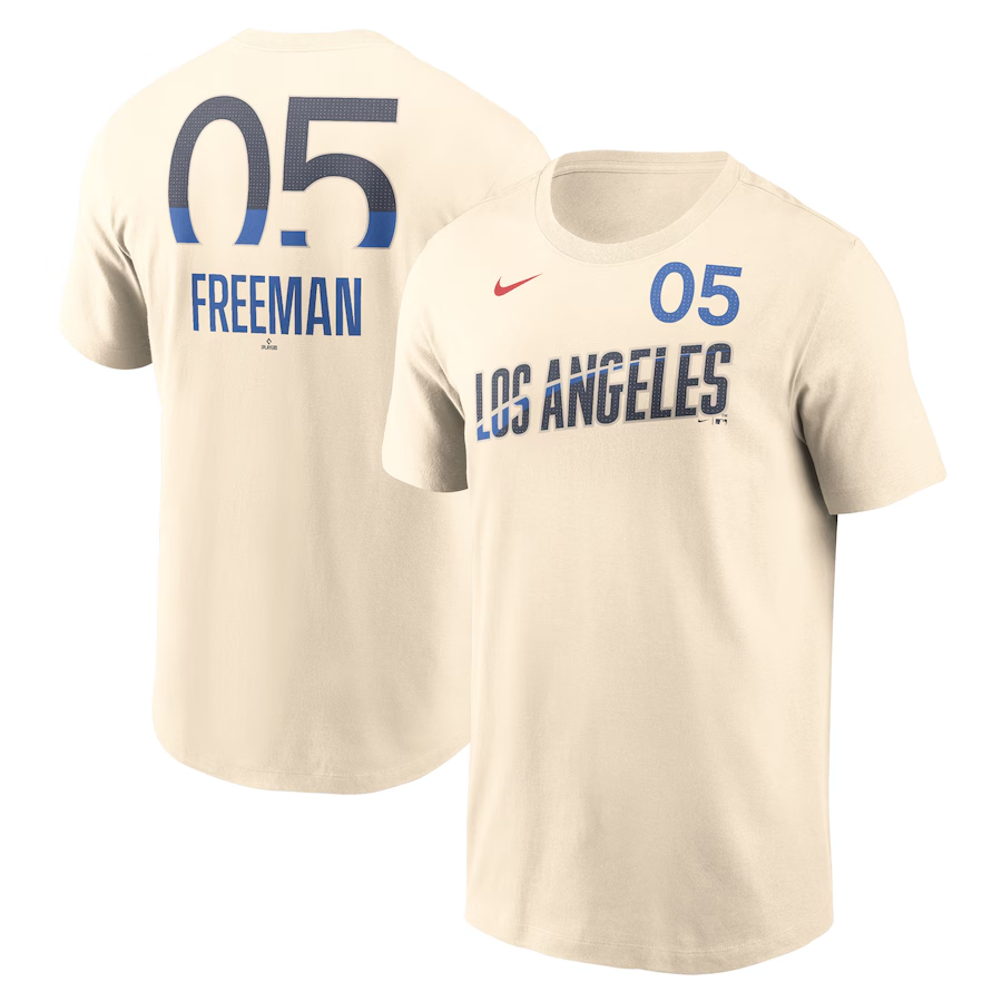 MLB Dodgers 5 Freddie Freeman cream t-shirt