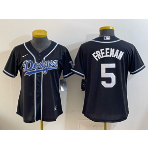 MLB Dodgers 5 Freeman Black Nike Cool Base Women Jersey
