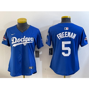 MLB Dodgers 5 Freeman Blue 2024 World Series Champion Nike Cool Base Women Jersey