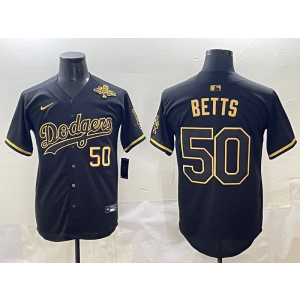 MLB Dodgers 50 Betts Black Gold 2025 World Series Champion Nike Cool Base Men Jersey