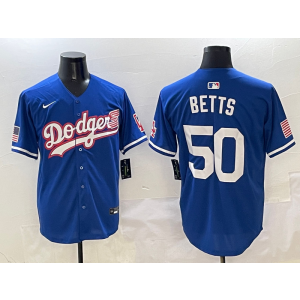MLB Dodgers 50 Betts Blue USA Flag Nike Cool Base Men Jersey MLB Dodgers 50 Betts Blue USA Flag Nike Cool Base Men Jersey