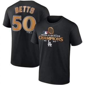 MLB Dodgers 50 Mookie Betts Black 2024 World Series Champions Name & Number T-Shirt