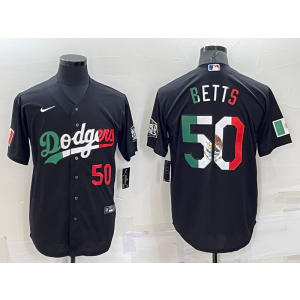 MLB Dodgers 50 Mookie Betts Black Mexcio Nike Cool Base Men Jersey