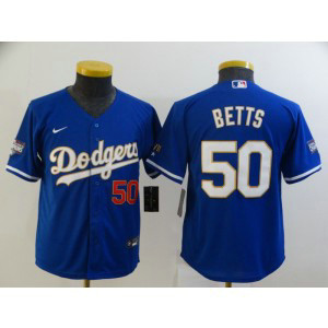MLB Dodgers 50 Mookie Betts Blue Gold Champion Cool Base Youth Jersey MLB Dodgers 50 Mookie Betts Blue Gold Champion Cool Base Youth Jersey