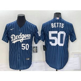 MLB Dodgers 50 Mookie Betts Navy Nike Cool Base Men Jersey