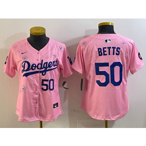 MLB Dodgers 50 Mookie Betts Pink 2025 Tokyo Series Nike Cool Base Youth Jersey MLB Dodgers 50 Mookie Betts Pink 2025 Tokyo Series Nike Cool Base Youth Jersey