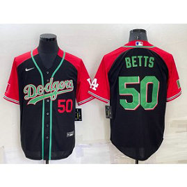 MLB Dodgers 50 Mookie Betts Red Black Nike Cool Base Men Jersey