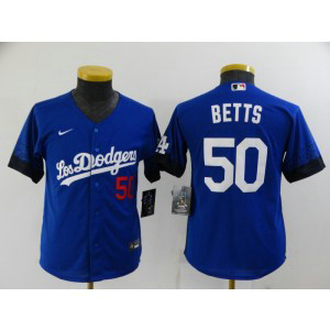 MLB Dodgers 50 Mookie Betts Royal 2021 City Connect Cool Base Youth Jersey MLB Dodgers 50 Mookie Betts Royal 2021 City Connect Cool Base Youth Jersey