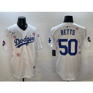MLB Dodgers 50 Mookie Betts White 2025 Tokyo Series Nike Cool Base Men Jersey MLB Dodgers 50 Mookie Betts White 2025 Tokyo Series Nike Cool Base Men Jersey