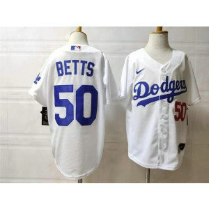 MLB Dodgers 50 Mookie Betts White Nike Cool Base Youth Jersey