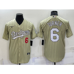 MLB Dodgers 6 Trea Turner Cream Nike Coole Base Men Jersey