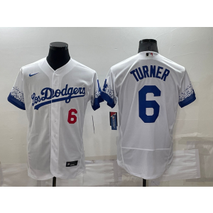 MLB Dodgers 6 Turner White 2021 City Connect Flexbase Men Jersey