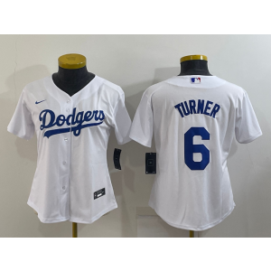 MLB Dodgers 6 Turner White Nike Cool Base Women Jersey