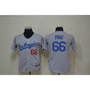 MLB Dodgers 66 Yasiel Puig Grey Cool Base Youth Jersey