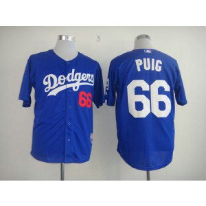 MLB Dodgers 66 Yasiel Puig Light Blue Cool Base Men Jersey