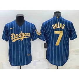 MLB Dodgers 7 Julio Urías Navy Gold Nike Cool Base Men Jersey