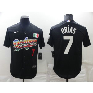 MLB Dodgers 7 Julio Urias Black Rainbow Nike Cool Base Men Jersey