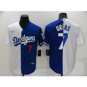 MLB Dodgers 7 Julio Urias Blue White Split Nike Cool Base Men Jersey