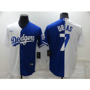 MLB Dodgers 7 Julio Urias Blue White Split Nike Cool Base Men Jerseys