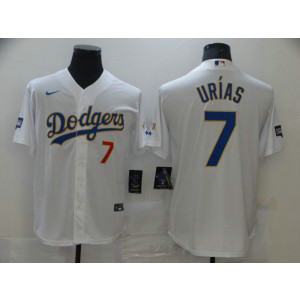 MLB Dodgers 7 Julio Urias White Gold Champion Cool Base Men Jersey