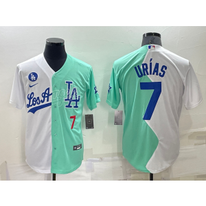 MLB Dodgers 7 Julio Urias White Green Cool Base Split Men Jersey MLB Dodgers 7 Julio Urias White Green Cool Base Split Men Jersey