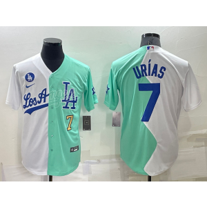 MLB Dodgers 7 Julio Urias White Green Split Nike Cool Base Men Jersey