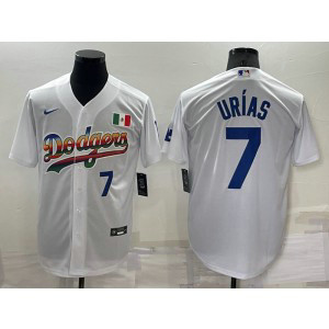 MLB Dodgers 7 Julio Urias White Rainbow Cool Base Men Jersey