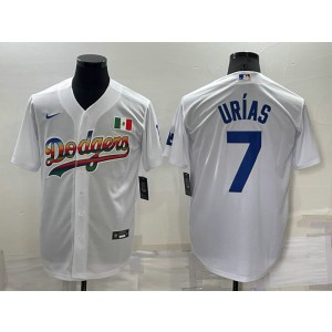 MLB Dodgers 7 Julio Urias White Rainbow Nike Cool Base Men Jersey