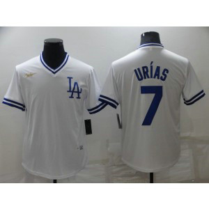MLB Dodgers 7 Julio Urias White Throwback Men Jersey