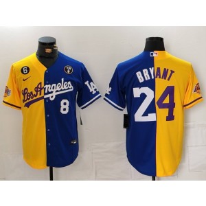 MLB Dodgers 8 & 24 Kobe Blue Yellow Split Nike Cool Base Men Jersey