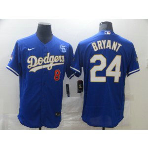 MLB Dodgers 8 & 24 Kobe Bryant Blue Gold Champion Cool Base Men Jersey