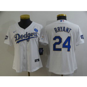 MLB Dodgers 8 & 24 Kobe Bryant White Gold Champion Cool Base Women Jersey