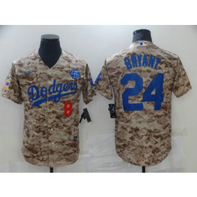 MLB Dodgers 8 24 Kobe Bryant Camo Cool Base Men Jersey
