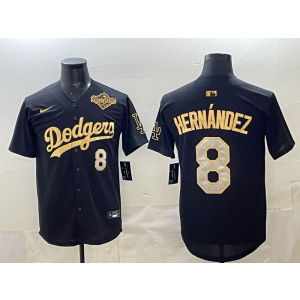 MLB Dodgers 8 Hernandez Black Gold 2025 World Series Nike Cool Base Men Jersey 1