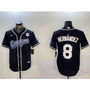 MLB Dodgers 8 Hernandez Black Nike Cool Base Men Jersey with 34 Patch MLB Dodgers 8 Hernandez Black Nike Cool Base Men Jersey with 34 Patch