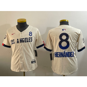 MLB Dodgers 8 Hernandez City Cream Nike Cool Base Youth Jersey