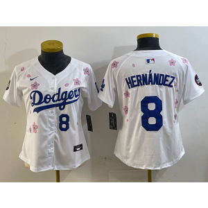 MLB Dodgers 8 Hernandez White 2025 Tokyo Series Nike Cool Base Youth Jersey MLB Dodgers 8 Hernandez White 2025 Tokyo Series Nike Cool Base Youth Jersey
