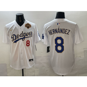 MLB Dodgers 8 Hernandez White Gold 2025 World Series Champion Nike Cool Base Men Jersey
