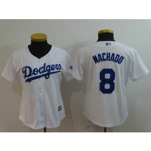 MLB Dodgers 8 Manny Machado White Cool Base Women Jersey