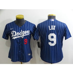 MLB Dodgers 9 Gavin Lux Blue Nike Cool Base Women Jersey