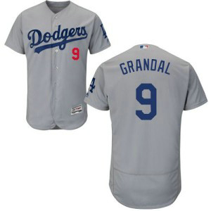MLB Dodgers 9 Yasmani Grandal Grey Flexbase Men Jersey
