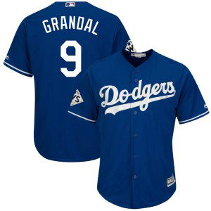 MLB Dodgers 9 Yasmani Grandal Royal 2017 World Series Bound Cool Base Men Jersey