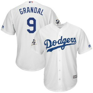 MLB Dodgers 9 Yasmani Grandal White 2017 World Series Bound Cool Base Men Jersey