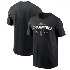 MLB Dodgers Black 2024 World Series Champions Trophy T-Shirt
