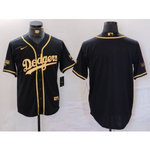 MLB Dodgers Blank Black Gold Nike Cool Base Men Jersey