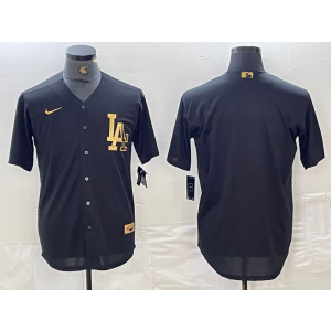 MLB Dodgers Blank Black Gold Nike Cool Base Men Jersey