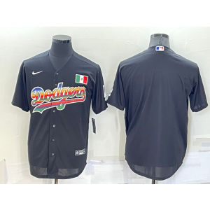 MLB Dodgers Blank Black Rainbow Nike Cool Base Men Jersey