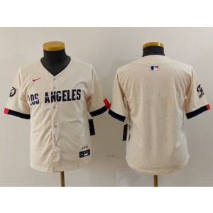 MLB Dodgers Blank Cream 2024 City Connect Nike Cool Base Youth Jersey