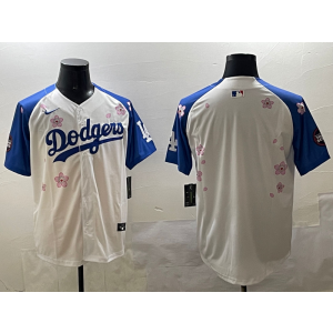 MLB Dodgers Blank White Blue 2025 Tokyo Series Nike Cool Base Men Jersey